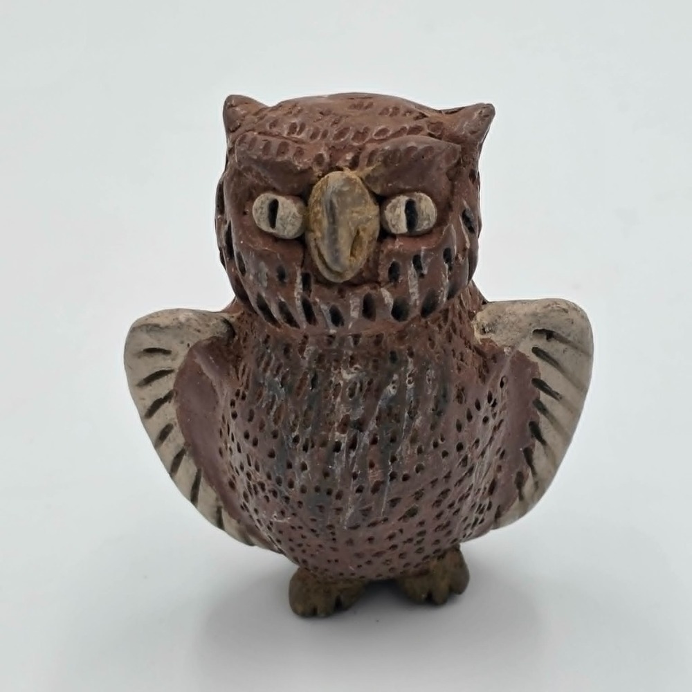 Stoneware Terracotta Pottery Owl Whistle Musical Figurine 3.5" Tall MCM Folk Art